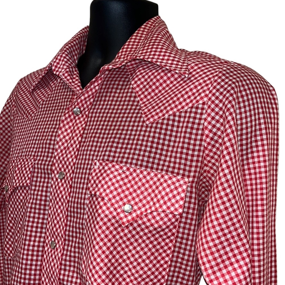 Vintage Red~White Gingham Western Pearl Snap Shirt~Champion Westerns~Korea